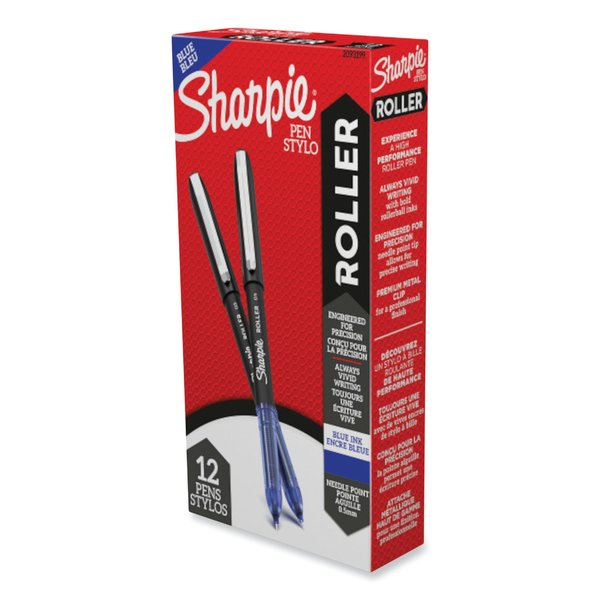 Sharpie Professional Design Roller Ball Pen, Stick, Fine 0.5 mm, Blue Ink, Black Barrel, PK12 PK 2093199